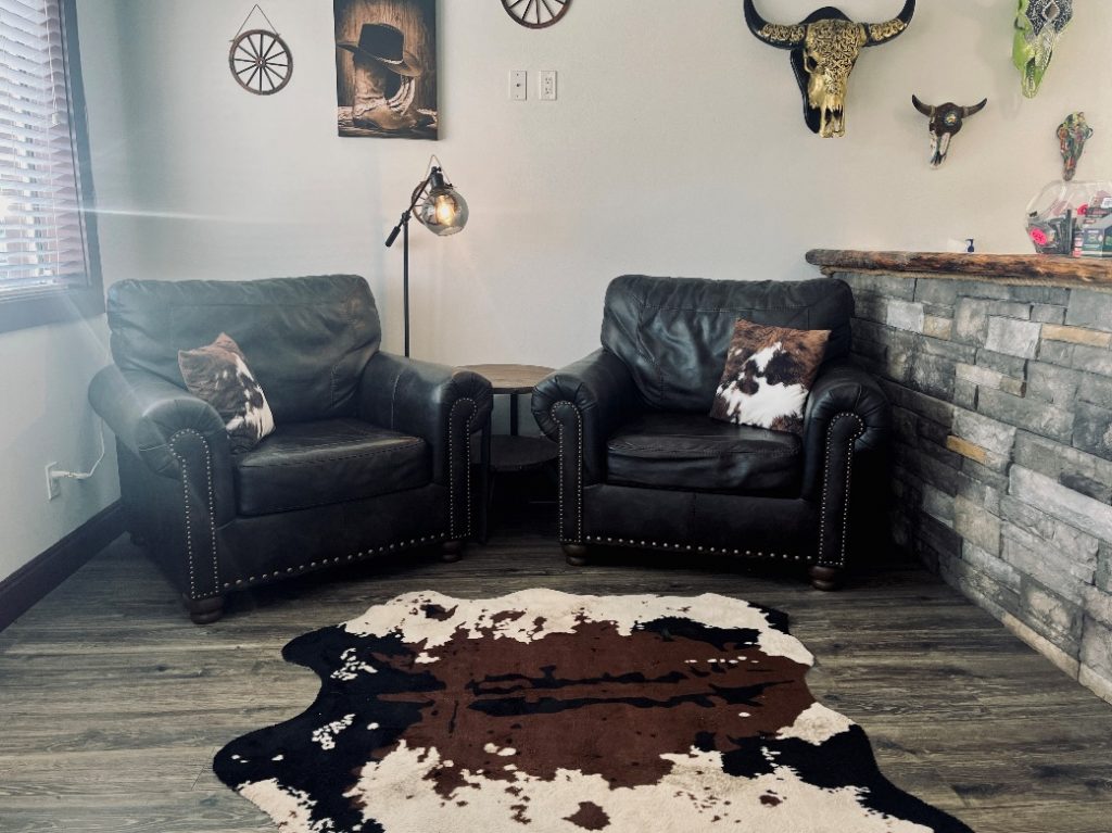a waiting area at the Wild West Wellness recreational dispensary